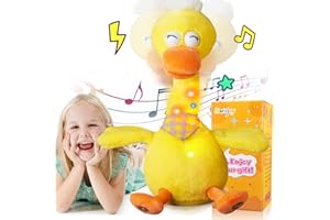 Marsjoy 13" Talking Dancing Duck, Repeating What You Say Mimicking Recording Plush Baby Toy Musical English Songs Singing Glowing Animated Twisting Gift of Lighting Up Toy for Boy Kid