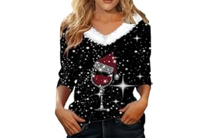 PAIDAXING Christmas Tops for Women UK Fashion Sparkly Christmas Tree Printed Jumpers Plush Fur Collar V Neck Pullover Sweatshirt Ladies Casual Long Sleeve Shirts Tops Fahion Xmas Clothes Outfits
