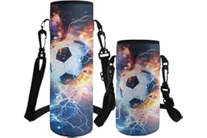 ASQVTIFE Water Bottle Sling Case Bag Carrier Holder 1000ML Neoprene Football Water Bottle Sleeve Cooler Cover Pouch with Adjustable Shoulder Strap for Kids Boys Girls Travel Camping Walking L