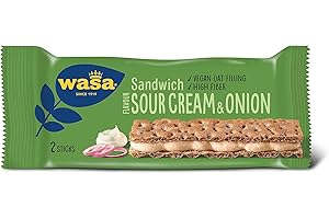 ‎WASA Wasa Sandwich Sour Cream & Onion 24x33g | Ballaststoffreicher Sandwich-Knäckebrot-Snack aus Vollkornroggen-Knäckebrot und veganer Sauerrahm-Zwiebel-Füllung, je 2 Sticks, Perfekt für unterwegs