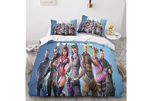 FGAITH 3Pcs Housse De Couette Fortnite 3D Printing, Enfants Garçons Et Filles en Dessin animé Jeu Microfibre Parures De Lit avec Taie d'oreiller Et Fermeture Éclair Double（200x200cm）