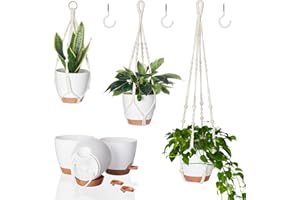 Bamworld Makramee Blumenampel Blumentopf Hängend Außen Innen (Mit 3 Töpfen) Balkondeko Hängeampel Balkon Deko Aesthetic Room Decor Boho