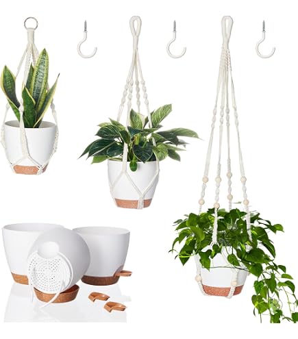XXXFLOWER Makramee-Pflanzenaufhänger Set – 3 Stück, Mit Haken, Handgewebt Aus Baumwolle, Boho-Deko