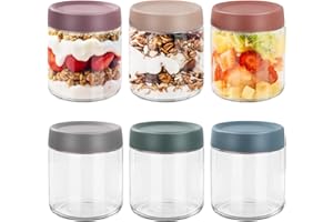 FoiiLiio 6 Tarros de Cristal con Tapa,300ML Overnight Oats Jar,Tarros de Avena Nocturna con tapa de rosca,Mason Jars Tarros de Yogur,tarros de Comida Preparada para yogur,cereales, gachas