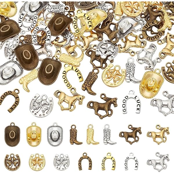 Ciondoli A Tema Western – 52 Pezzi Smaltati (Cowboy, Cavalli, Cactus) Per Bracciali, Collane Fai Da Te