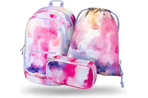 Baagl Schulrucksack Set Mädchen 3 Teilig, Schultasche für Grundschule Volksschule, Grundschule Ranzen mit Brustgurt, Ergonomischer Schulranzen (Painting)