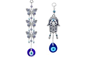 PEILI Turkish Blue Evil Eye Hamsa Hand Car Wall Hanging Decoration Ornament (Butterfly+hamsa)