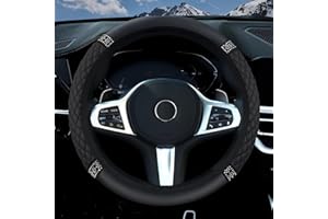 ACETEND Car Steering Wheel Cover,Universal Size M 37-38cm /14.5-15inches,Car Accessories for Women, Bling Soft Microfiber Leather Auto Elastic Steering Wheel Protector for Most Cars,Black
