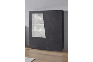 Dmora Grigio Ardesia Vetrina Moderna con Anta a Vetro, Made in Italy, con Luce LED Bianca, Credenza con Ripiani, Vetrinetta da Soggiorno, cm 120x43h146, Colore