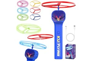 LUKIUP Elektrisch Flying disc Launcher, 3 Normale Und 3 Fluoreszierende Discs Fliegende Untertasse Launcher, Propeller Spielzeug Kinder ab 4 5 6 7 8, Outdoor Gartenspielzeug FüR Kinder (Blau)