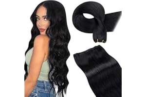 LaaVoo Weft Hair Extensions Real Human Hair Black 100g 22 Inch Remy Straight Natural Black Sew in Hair Extensions Invisible Double Weft Weave #1