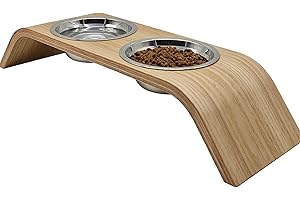 DREIKLANG - BE SMART Soporte elevado de madera para una postura más saludable al comer para gatos y perros, incluye comedero para gatos y perros (naturaleza cada)