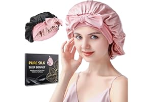 SILMANA Silk Bonnet for Sleeping Women, 22 Momme Double-Layer Silk Hair Wrap for Sleeping, 100% Mulberry Silk, Double-sided Wearable, for Nighttime Hair Care, Suitable for All Hair Types - Pink