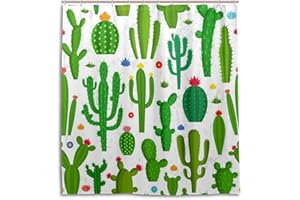 KEYROAD InGBAGS Wodoodporna zasłona prysznicowa z nadrukiem kaktusów, odporna na pleśń, zmywalna z poliestru z trwałymi haczykami do łazienki, akcesoria do wystroju wnętrz, 167,6 x 182,9 cm