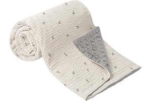 bearmoss Coperta per Neonati,Morbida Coperta per Culla con Mussola di Cotone Anteriore e Retro in Pile Punteggiato, per Bambini, Unisex, per Neonati e Bambini 75X100cm(Germoglio)