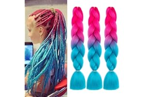 ‎FANWYFYU FANWYFYU Ombre Braiding Hair, 3 Pack Kanekalon Hair Braids Extension, Jumbo Braid Hair Extensions 24 Inches Braids Box Braid Hair Synthetic Hair for Braiding (Pfirsichrot-Marineblau)