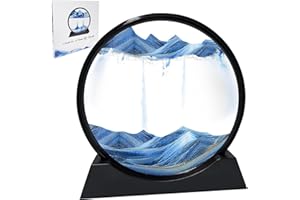 ALLSSAL Moving Sand Art Pictures, Sand Art Liquid Motion Quicksand Decor 3D Hourglass Deep Sea Sandscape Round Glass Sand Art Kits Flowing Sand Frame Home Office Desktop Decor (Blue, 7in)