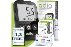 Maxi-Sparset : adia Blutzuckermessgerät (mmol) + 110 Blutzuckerteststreifen, 110 Lanzetten, 1 Stechhilfe, 1 Etui, zur Blutzucker-Selbstkontrolle bei Diabetes
