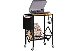 Yorbay Support pour Tourne-disques Vinyles avec Sac d’Organisation Table de Platine 2 Niveaux pour 200 Albums Disques CDs Cadeau pour Amateur de Musique Salon Chambre à Coucher - Noir