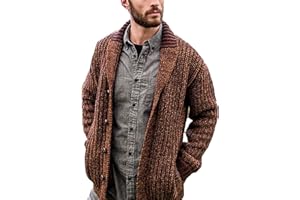 YAODAMAI Cardigan Uomo Autunno e Inverno, Tinta Unita, Manica Lunga, Maglione in Maglia Sottile, Cappotto, Maglione con Revers alla Moda