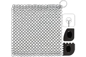 TOTONY Ringreiniger Dutch Oven Gusseisen Reiniger 316 Edelstahl Gusseisenreiniger Reinigungsset mit Schaber, Dutch Oven Zubehör zum Reinigen Speiseresten