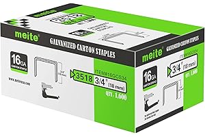 meite 16GCS34 - Grapas de cierre de cartón recubiertas de cobre para neumáticas y manuales, 1600 unidades, 1600 unidades, 3/4 pulgadas de longitud, calibre 16
