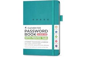Clever Fox Libro delle password, organizer alfabetizzato per indirizzi Internet e password, per computer e siti web, diario delle password di accesso, medio, A5, 14,5 x 21,5 cm, copertina rigida