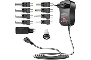 SoulBay 30W Adaptateur Universel Polarité Inversée Bloc d'alimentation Transformateur avec 9 Embouts sélectionnables, pour 3V, 4.5V, 5V, 6V, 7.5V, 9V, 12V Electronique Domestique - 2A Max