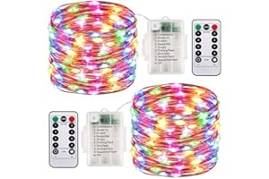 AVYVI 2 Pack LED Fairy Lights String Lights Waterproof 8 Modes 100 LED 33ft Fairy String Lights with Remote and Timer Firefly Lights Christmas Decor Bedroom Party Wedding Lights Multi Color (Multicolor, 2)