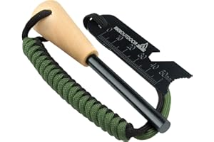 RKR OUTDOOR Ferro Rod Flint Fire Starter Kit with Handcrafted Wood Handle |12,000+ Strikes | Survival Flint and Steel Rods with Multi-Tool Striker and Paracord Neck-Wrist Lanyard for Your Camping Gear
