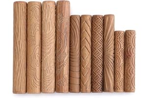 SUMTree 10pcs kits de poterie en bois rouleaux de modelé de poterie texture d’argile outils sculptés en céramique pour DIY