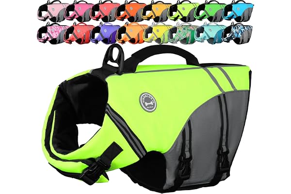 VIVAGLORY Gilet de Sauvetage Style Sportif pour Chien avec Flottabilité Supplémentaire, Gilet de Natation Ajustable et Durable pour Chiens de Petite Taille, Jaune Vif