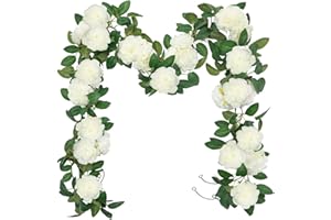 SHACOS 3 Pièces Fleurs Artificielles Deco 6M/19.6 Pieds Blanche Pivoine Artificielles de Soie Guirlande de Fleur Artificielle Suspendu pour Décoration du Mariage Fête Jardin