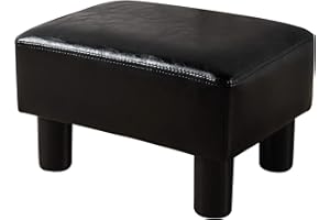 LUE BONA Fußbank Sitzhocker, Fußstütze aus PU-Leder, Kleiner Ottomane mit Rutschfesten Plastikbeinen, Moderner Rechteckiger Fußhocker, Kleiner Tritthocker für Schlafzimmer und Wohnzimmer, Schwarz