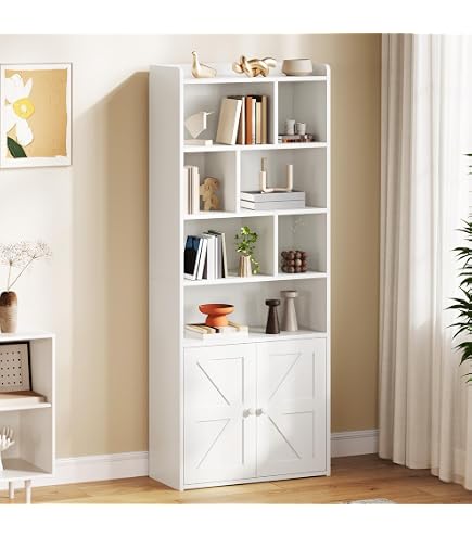 Libreria A 4 Ripiani YITAHOME Con Ante – Bianca, 60x30x159 Cm, Con Mobiletto E Scomparti Aperti, Per Soggiorno E Camera