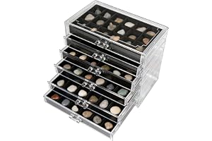 Rebanky Showcase ädelstenar förvaringslåda i akryl klar akrylsten och minerallåda med 6 lådor och 108 fack för fossiler, mineraler, kristaller