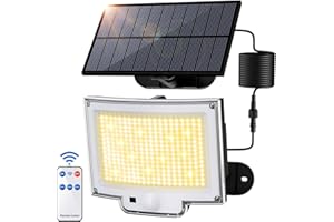 SIGRILL Faretti Solari a LED da Esterno con Sensore di Movimento, 318 LED Luce Solare Led Esterno con 3 Modes, 5M Cavo, Lampada Solare da Esterno (1 Pezzo - 318LED Bianco Caldo)