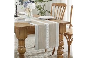 Wracra Stickerei Baumwolle Leinen Tischläufer, Bauernhaus-Stil Indoor Outdoor Kaffee Tabelle Läufer 90cm für Party Esszimmer Küche Dekorationen(Kaffee, 90cm)