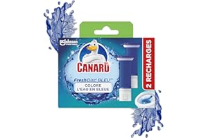 Canard WC Fresh Disc Recharge Eau Bleue - Bloc Sans Cage Nettoyant WC - Colore l'Eau en Bleue - 2 Recharges, 12 Disques