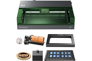 xTool S1 40W Engraver Machine with Riser Base & Honeycomb Working Sheet & Air Assit & RA2 Pro, Enclosed Cutter and Engraving Machine for Wood, Metal, Leather, Acrylic and Glass, Class I Safety