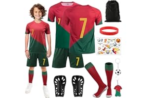 Kitimi Football Kits for Kids, Football Kits with Football Training Shirts Shorts Socks Guard Plate and Keychain, Home Away Soccer Jerseys for Football Training, Gifts for No.7 & 10 Boys Fans