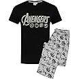 Marvel The Avengers Pyjamas For Men | Logo Grey Lounge Pants & Black T-Shirt Set | Superhero Gifts Merchandise