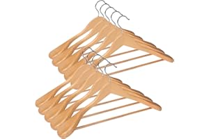 ABHENG Perchero de Madera, Conjunto de 10 Perchas de Trajes, Gancho Giratorio de 360°, para Chaquetas, Camisas, Trajes, Abrigos, 44 x 5,5 x 23 cm (L x B x H), Natural AWY0410N