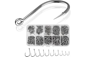 Fodlon 500PCS Anzuelo de Pesca, 3# -12# Anzuelos de Púas, Carbono Acero Anzuelos de Carpa con Caja de Almacenamiento para Peces de Agua Salada de Agua Dulce