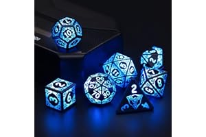 DND Würfel Wiederaufladbar mit Ladebox, 7 PCS LED Dice, Dungeons and Dragons Polyedrische Würfelset für Tabletop Spiele ZHOORQI D and D Würfel (Blue Light Up Dice)