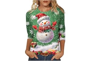 CHDIRNELY Christmas T Shirts for Women UK Crewneck Xmas Tops 3/4 Sleeve Tshirt Graphic Tees Dressy Shirts Santa Elk Snowflake Print Blouse 2024 Fashion Clothes
