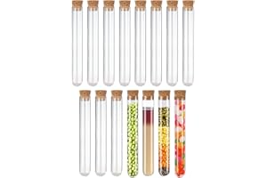 TOULIFLY Tube à Essai avec Bouchon Liège, 15 pièces Tubes à Essai en Verre, Tubes à Essais de Laboratoire, Tubes à Essai Transparent, Eprouvette en Verre avec Bouchon pour Bonbons Epice Plante Echantillon
