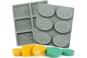 Nenkarn 2Pcs Silicone Honeycomb Soap Moulds, Soap Making Kit, DIY 3D Silicone Soap Mold Oval/Rectangular for Soaps, Beeswax, Resin, Bath Bombs, Jello and Candles (Grey)