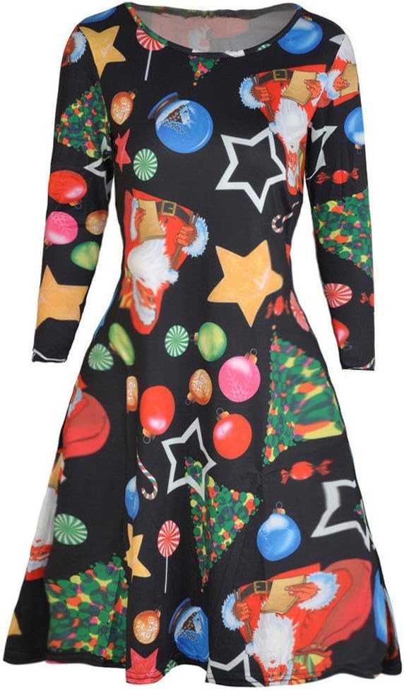 HUHU833 Womens Xmas Christmas Santa Skater Ladies Snowman Swing Dress