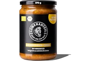Löwenanteil - Bio Eintopf "KICHERERBSEN-CURRY" - 570g Glas mit cremiger Kokosmilch & Hanfsamen - ohne Zuckerzusatz und Glutenfrei - Fertiggericht mit viel Protein und Kohlenhydraten - Menge: 1